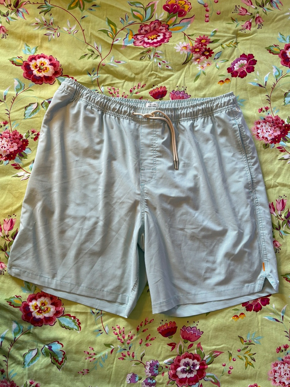 Quiksilver Waterman Blue White Striped Board Shorts Swim Trunks XL 7” Inseam EUC